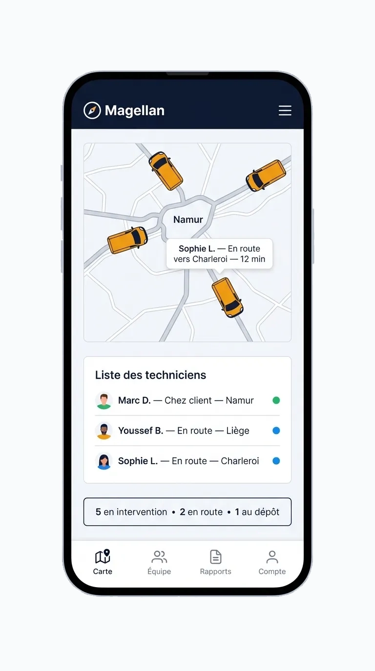 Application mobile Magellan — suivi des v&eacute;hicules en temps r&eacute;el